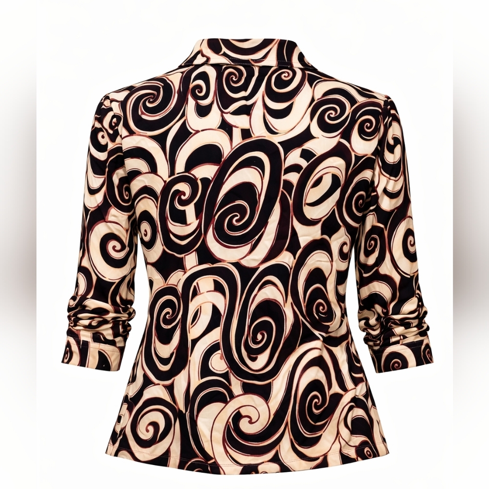 Kenneth Cole New York 100% Silk Sheer Swirl Print Blouse Size 12 Large Y2K - Picture 3 of 4